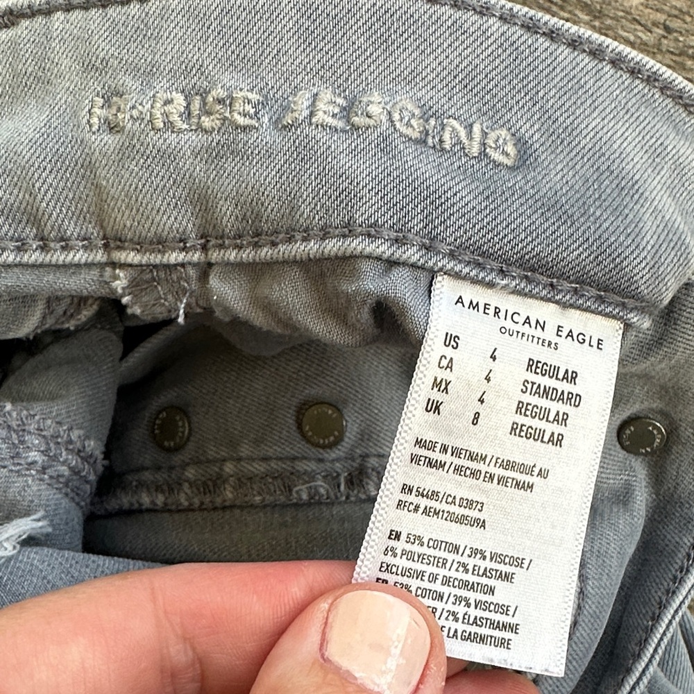 American Eagle Gray Forward Seam Skinny Jeans High Waisted Stretch Size 4 - Picture 3 of 11
